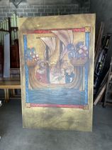 Hand painted wooden panel Knight scenes featured in Brave Heart Film {238 cm H x 153 cm W}.
