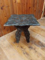 Early 20th C. carved wood lamp table decorate with Ivy leaf {57 cm H x 52 cm W x 52 cm D}.