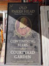 Large Old Parrs Head Continental Beer Courtyard Garden framed advertising sign {276 cm H x 150 cm