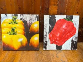 Set of two vegetable oil on canvases {51 cm H x 51 cm W}.