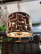 Copper designer hanging lights in working order {46 cm H x 58 cm Dia.}.