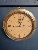 Brass ships clock with painted dial {D 9cm x Dia 24cm}.