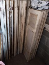 Large collection of 19th C. painted pine window shutters {Approx. 167 cm H x 38 cm W x 4 cm D}.