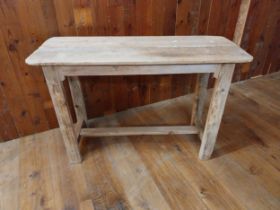 Pine bar - cafe - pub - restaurant table raised on square legs and single stretcher {76 cm H x 114