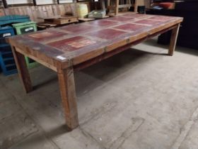 Good quality painted ironwood kitchen table raised on square legs.