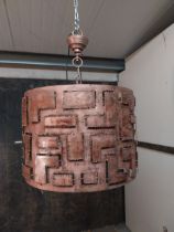 Copper designer hanging lights in working order {46 cm H x 58 cm Dia.}.