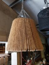 Good quality metal and rope hanging light shades of large proportions {60 cm H x 66 cm W x 66 cm