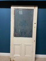 Painted door with etched glass top panel {217cm H x 98cm W}