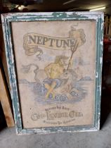 Vintage Neptune Cod Liver Oil painted wooden framed advertising sign {123 cm H x 92 cm W x 3 cm D}.