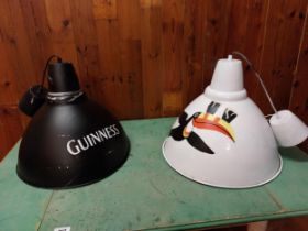 Pair of vintage metal light shades decorated with Guinness logos {Drop 80 cm H x 46 cm W x 46 cm