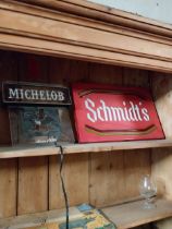 Michelob light up advertising sign {46 cm H x 30 cm W x 5 cm D} and Schmidt's Perspex advertising