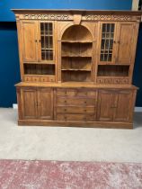 Victorian style pine housekeepers cabinet {236cm H x 260cm W x 66cm D}