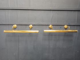 Pair of brass picture lights {H 16cm x W 38cm x D 16cm }.