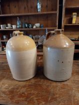 Two early 20th C. glazed stoneware Whiskey jars {38 cm H x 25 cm Dia.}.