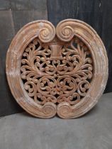 Decorative Indian carved hardwood wall panel {123 cm H x 120 cm W x 13 cm D}.