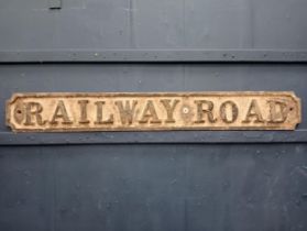 Railway road cast iron street sign {H 17cm x W 127cm x D 2cm}.