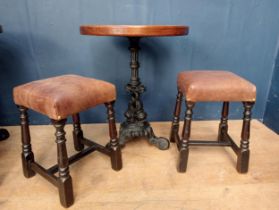 Cast iron dolphin pub table with solid top {H 73cm x Dia 58cm }.