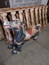 Vintage painted fibre glass Carnival horse {105 cm H x 136 cm W x 30 cm D}.