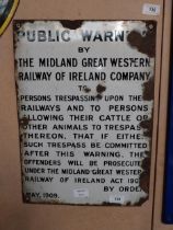 Public Warning by The Great Midland Railway Co of Ireland Warning sign. {46 cm H x 26 cm W}.