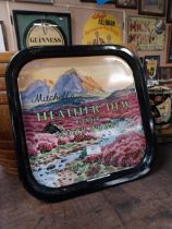 Mitchell's Heather Dew Blended Scotch Whisky tin plate advertising tray. {36 cm H x 36 cm W}.