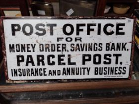 Post Office for Money Orders and Parcel post sign tin plate sign. {20 cm H x 60 cm W}.