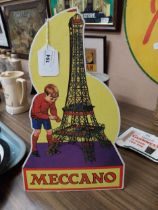Meccano cardboard advertising showcard. {37 cm H x 22 cm W}.