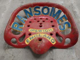 19th C. Ransomes Ipswich England cast iron machine seat. {35 cm W x 38 cm D}.