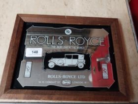 Rolls Royce framed advertising mirror. {21 cm H x 28 cm W}