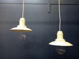 Pair of metal industrial hanging lights {H 30cm x Dia 30cm }.