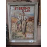 St Bruno Flake framed advertising showcard. {44 cm H x 32 cm W}.