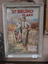 St Bruno Flake framed advertising showcard. {44 cm H x 32 cm W}.