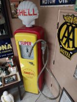 1960's Super Shell forecourt petrol pump. {216 cm H x 60 cm W x 43 cm D}.