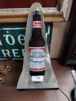 Budweiser Lager Perspex counter light up box. {28 cm H x 15 cm W x 15 cm D}.