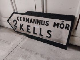 Kells alloy bi-lingual double sided road sign. {29 cm H x 73 cm W}.