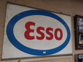 Esso Double sided Perspex hanging advertising sign. {66 cm H x 96 cm W}.