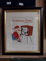 1958 Guinness Time Christmas advertising print in wooden frame. {31 cm H x 25 cm W}.