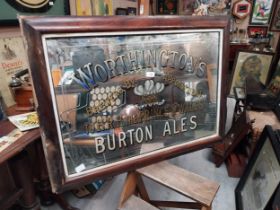 Worthington's Brewers by Appointment Burton Ales framed advertising mirror. {71 cm H x 95 cm W}.