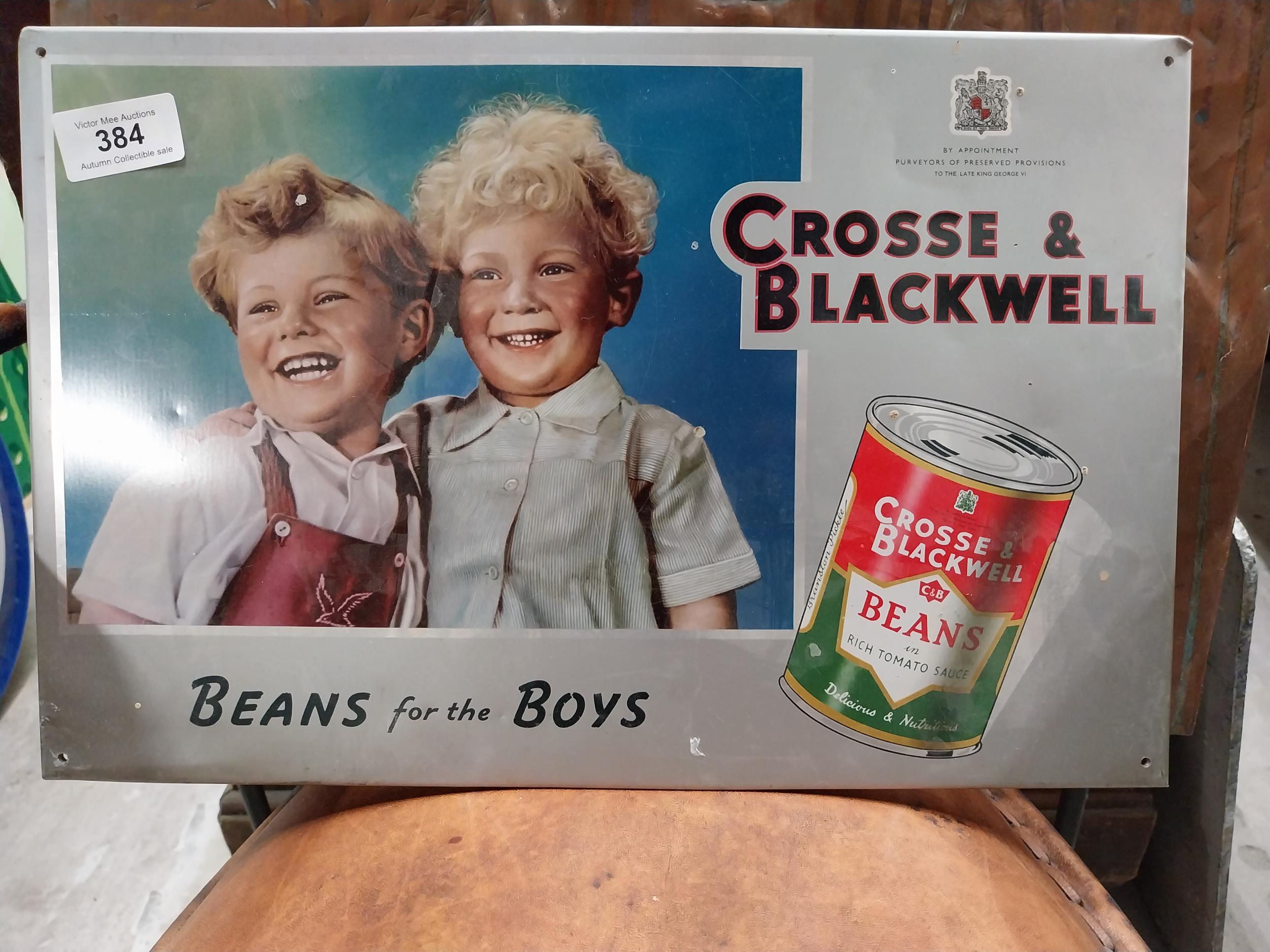 Crosse and Blackwell Beans for the Boys tin plate advertising sign. {24 cm H x 37 cm W}.
