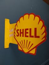 Shell Sold Here tin plate double sided advertising sign. {35 cm H x 45 cm W}.