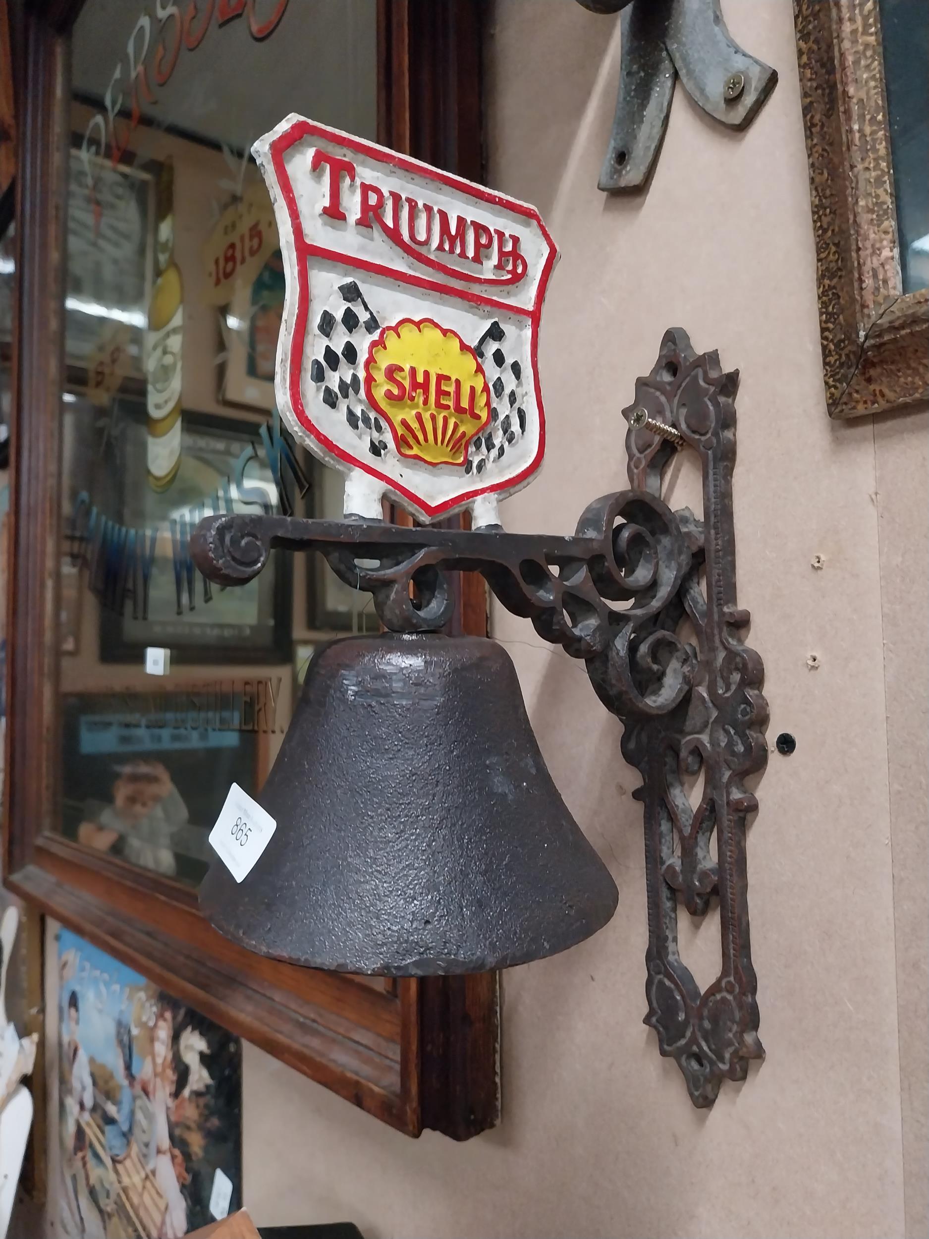 Triumph Shell cast iron bell with original bracket. {31 cm H x 13 cm Dia.}. - Image 2 of 2