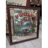 Hunter's Ale Bentley's Brewery Yorkshire framed advertising mirror. {69 cm H x 64 cm W].