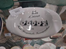 Win 50,000 Irish Sweepstakes Arklow pottery ashtray. {10 cm H x 13 cm W}.