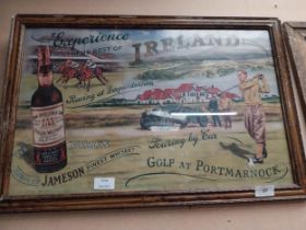 Jameson Irish Whiskey Golf at Portmarnock advertising print mounted in gilt frame. {42 cm H x 59