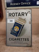 Rotary Cigarettes tin plate shelf sign. {20 cm H x 14 cm W}.