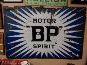 BP Motor Spirit enamel advertising sign. {91 cm H x 136 cm W}