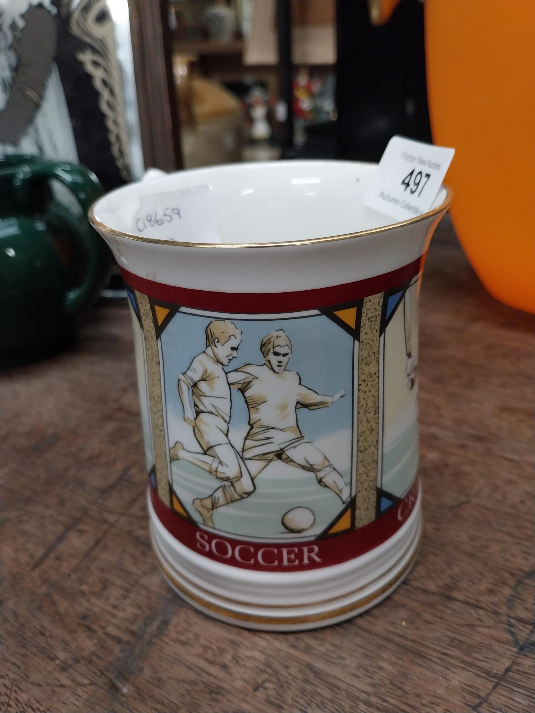 Sportsman's Bone China ceramic tankard Elizabethan edition depicting Cricket Soccer etc. With slight - Image 2 of 5