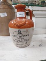 Churtons VOBG Scotch Whisky ceramic flagon. {18 cm H x 12 cm W x 12 cm D}.