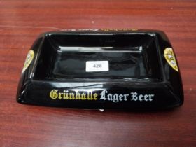 Grunhalle Draught Beer ceramic advertising ashtray. {4 cm H x 26 cm W x 16 cm D}.