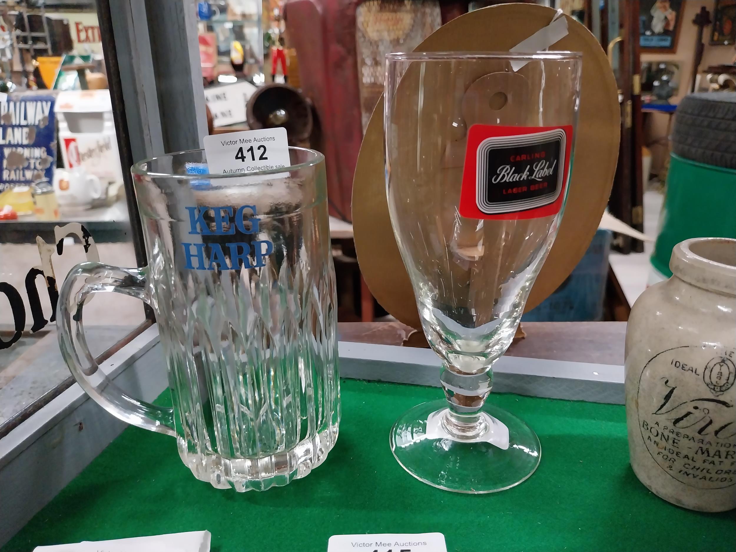 Carling Black Label glass {14 cm H x 12 cm Dia.} and Harp Lager glass {17 cm H x 7 cm Dia}. - Image 2 of 2