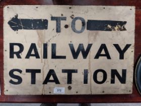 Wooden painted To the Railway sign. {31 cm H x 35 cm W}.